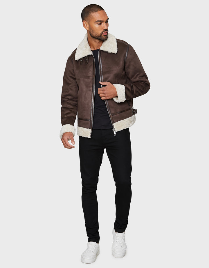 Chocolate Brown Faux Suede Biker Jacket