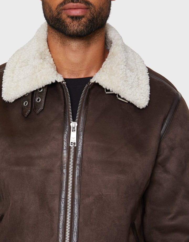 Chocolate Brown Faux Suede Biker Jacket