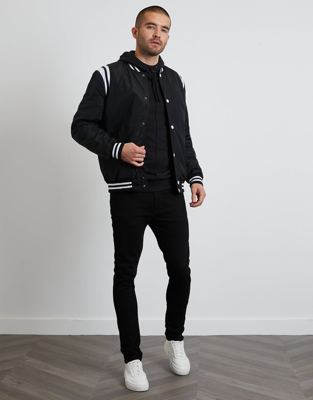 Black Varsity Style Bomber Jacket