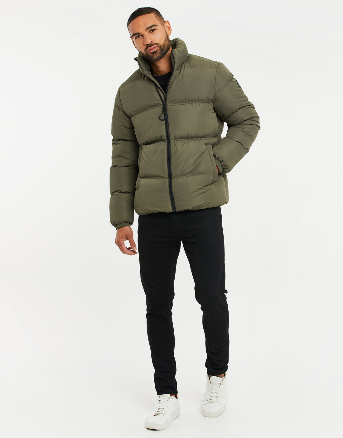 Men's Khaki Green Funnel Neck Padded Puffer Jacket – Threadbare