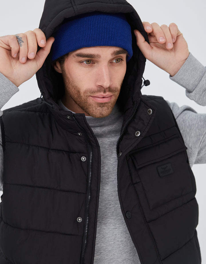 Black Hooded Padded Gilet