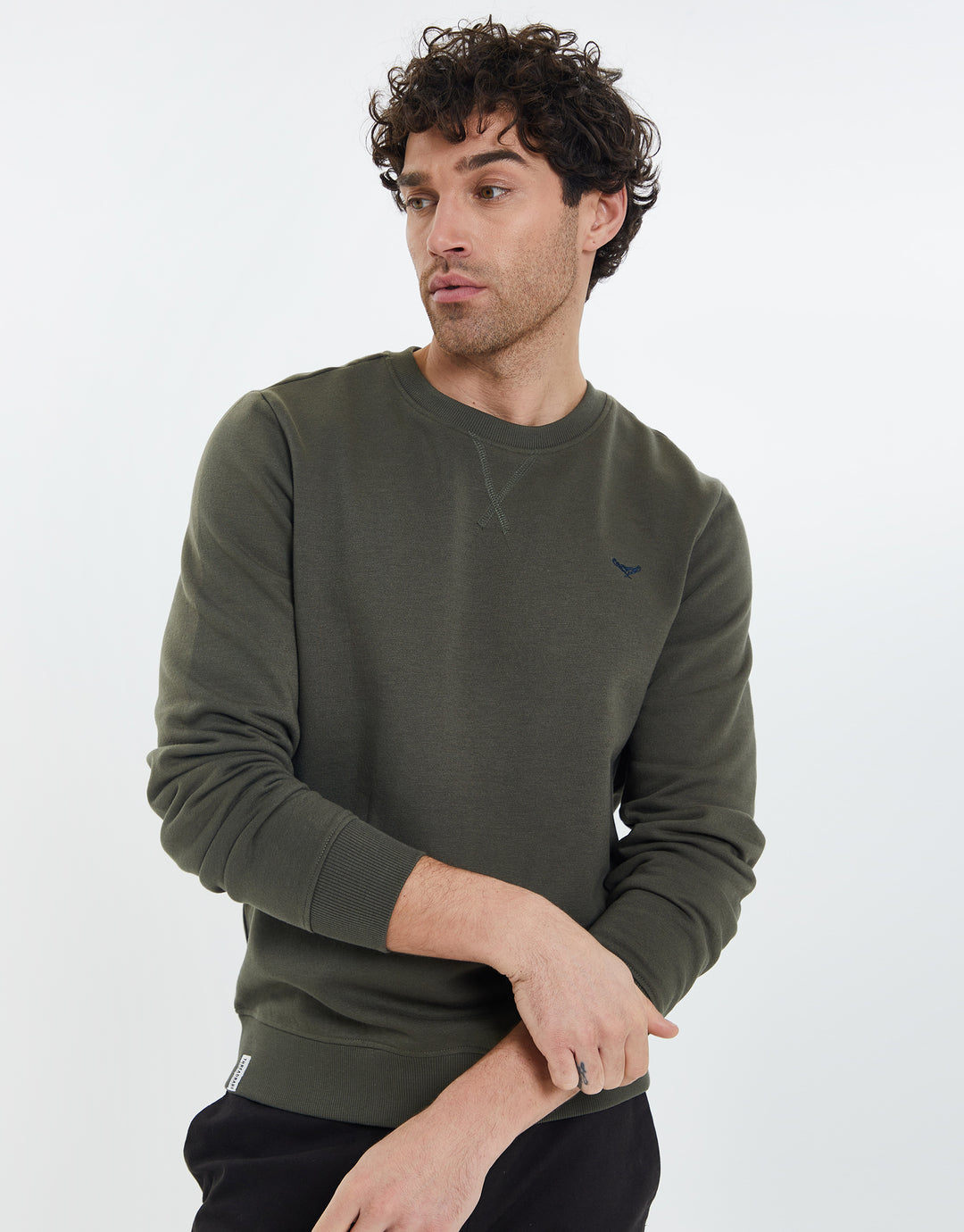 Dark Khaki Green Crew Neck Sweatshirt