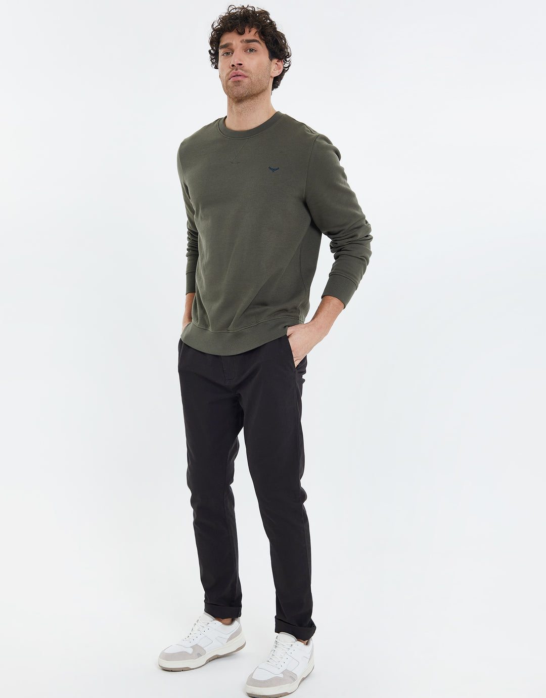Dark Khaki Green Crew Neck Sweatshirt