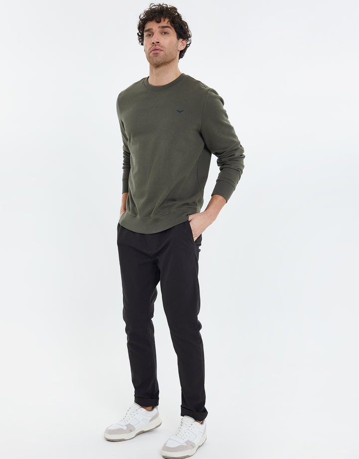 Dark Khaki Green Crew Neck Sweatshirt