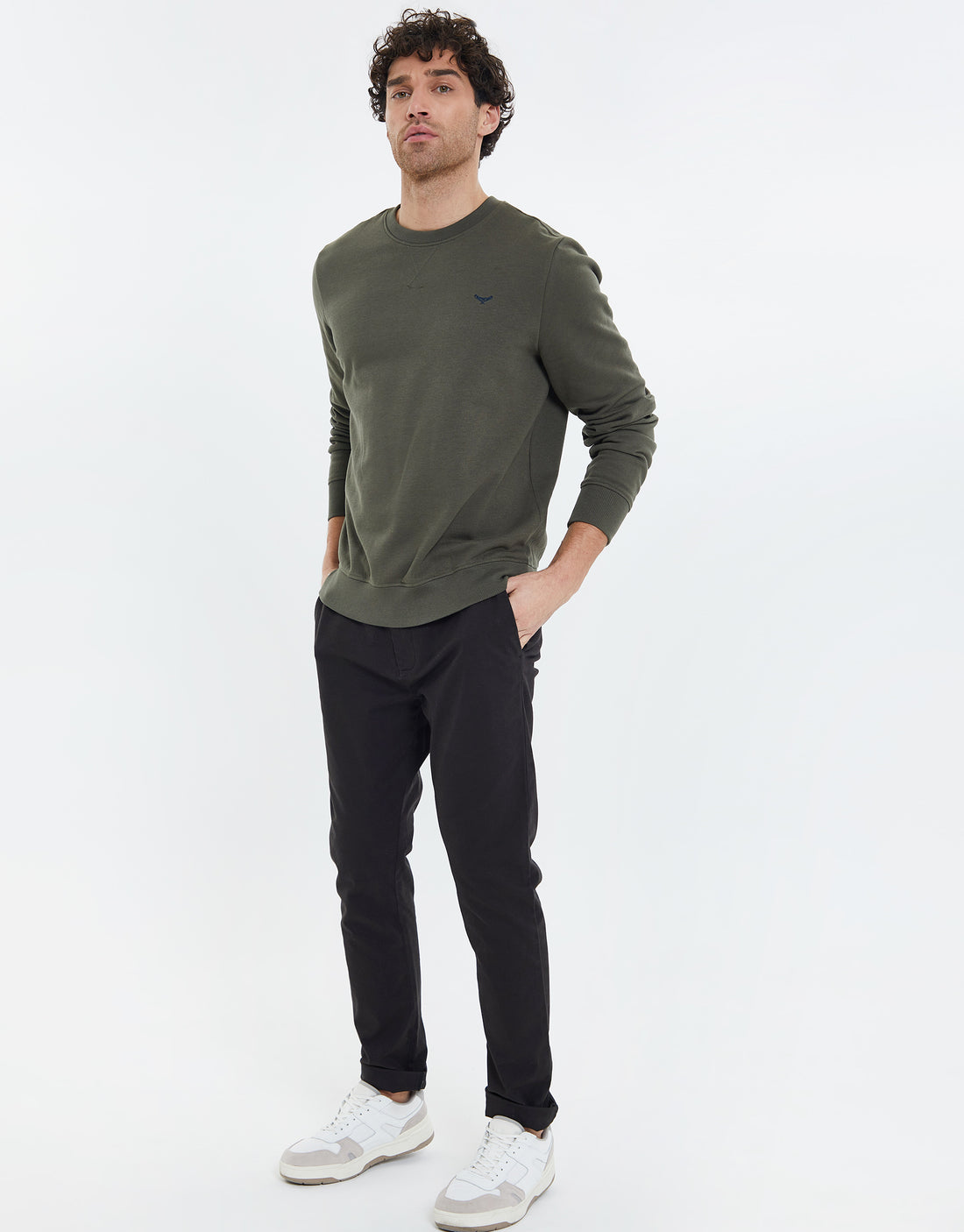 Men's Khaki Green Crew Neck Fleece Sweatshirt – Threadbare