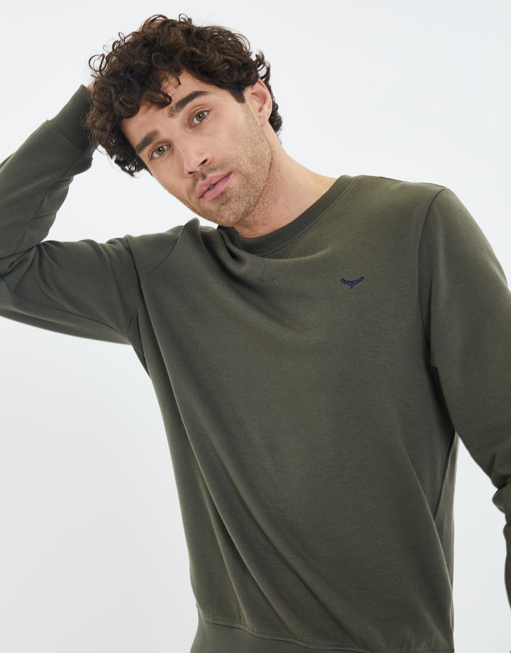 Dark Khaki Green Crew Neck Sweatshirt