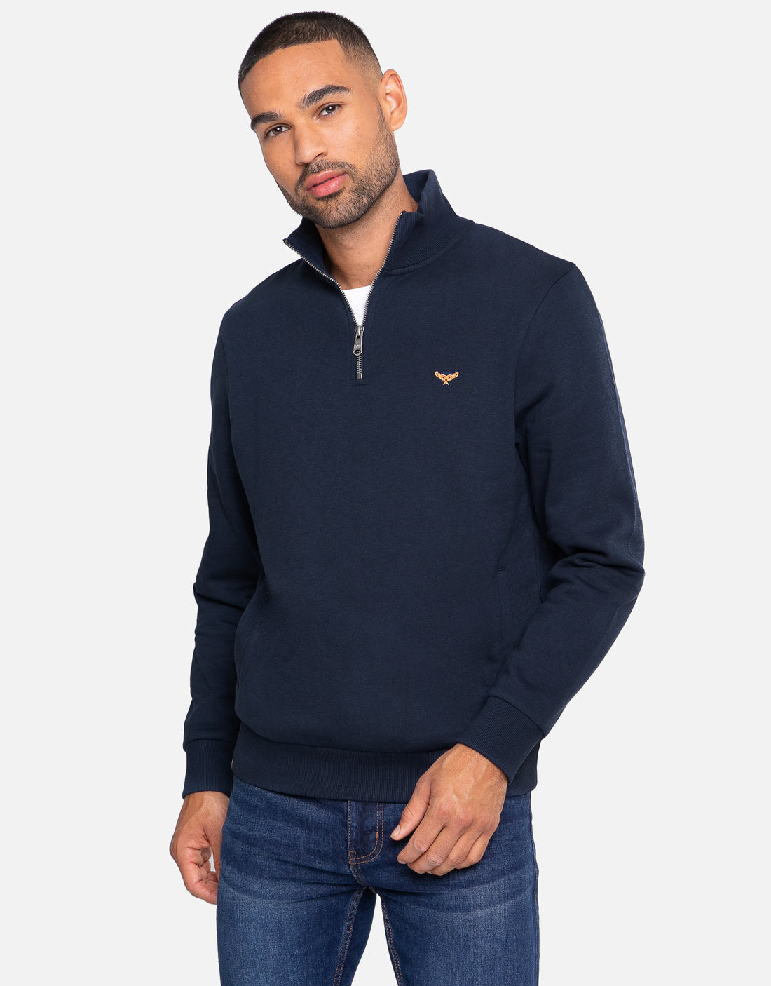 Men's Navy Blue Quarter Zip Knitted Sweatshirt – Threadbare