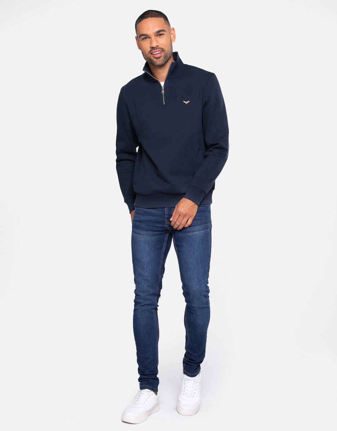 Men's Navy Blue Quarter Zip Knitted Sweatshirt – Threadbare