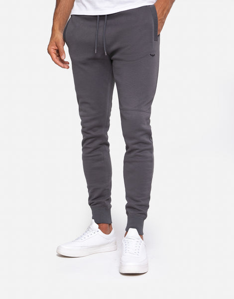 Mens Pique Charcoal Plain Slim Fit Joggers – Threadbare