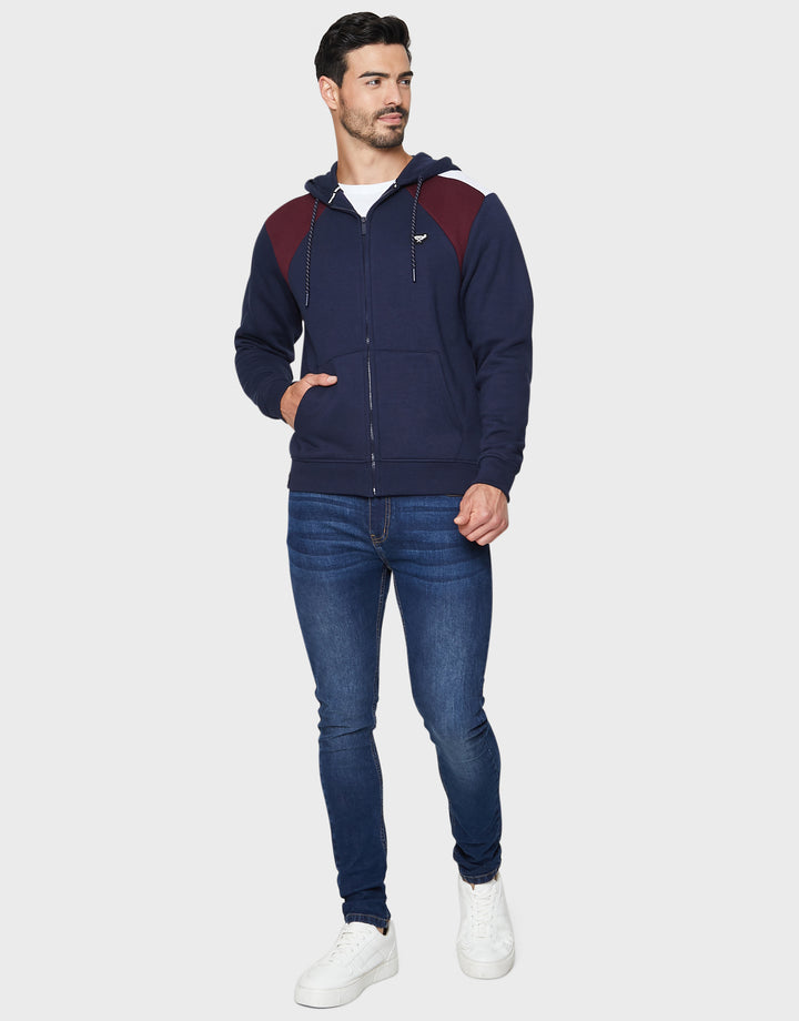 Navy Colourblock Zip-Through Hoodie