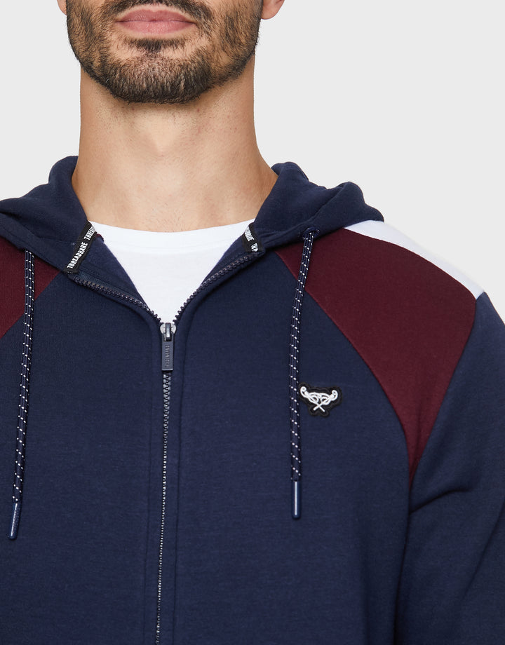 Navy Colourblock Zip-Through Hoodie