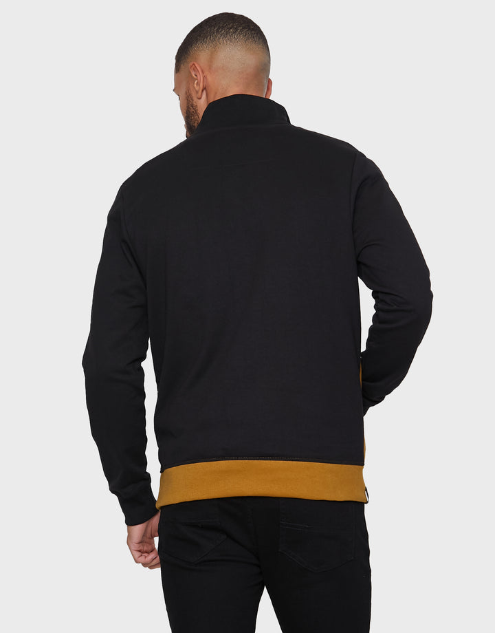 Black & Camel Colourblock Quarter Zip Jumper