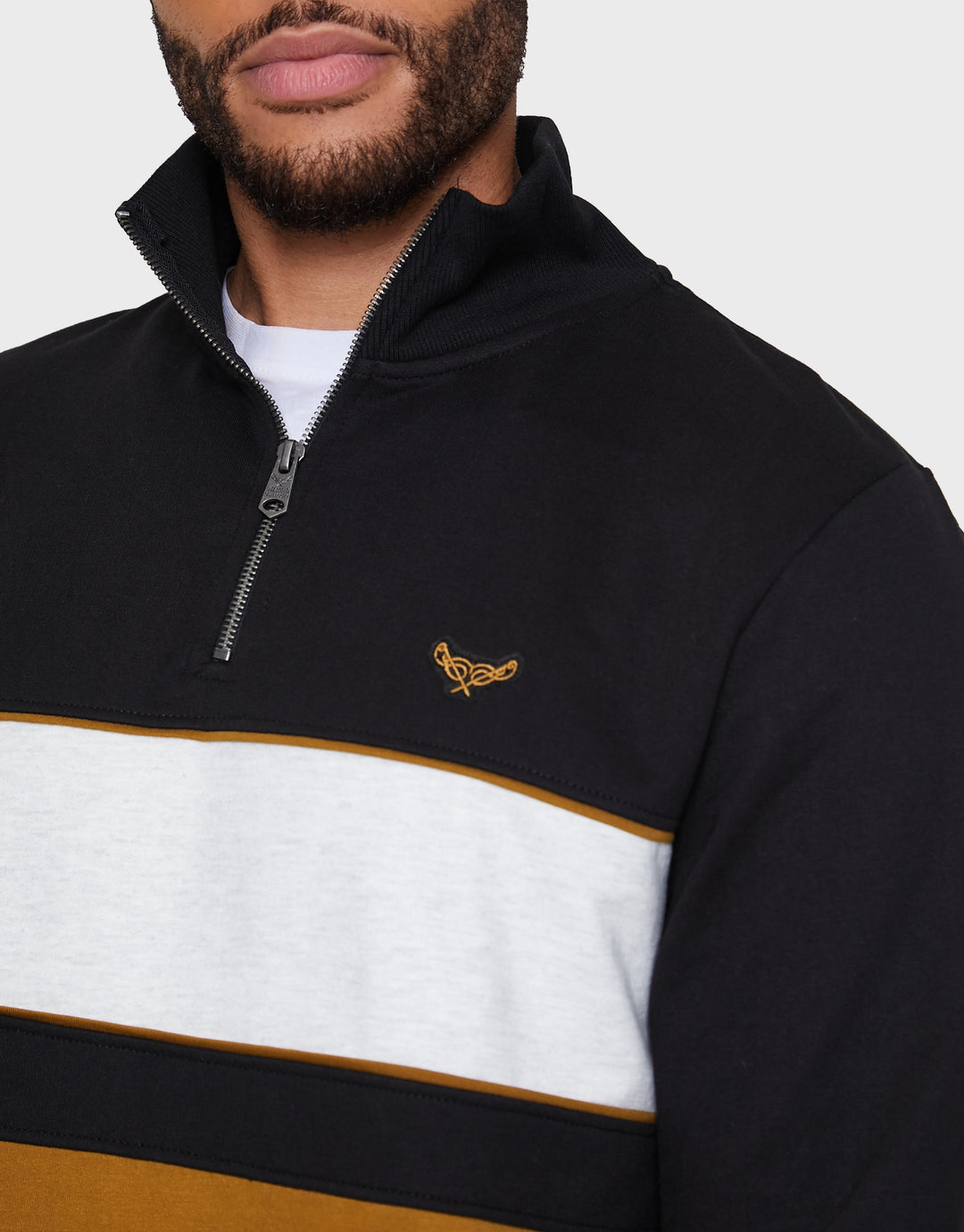 Black & Camel Colourblock Quarter Zip Jumper