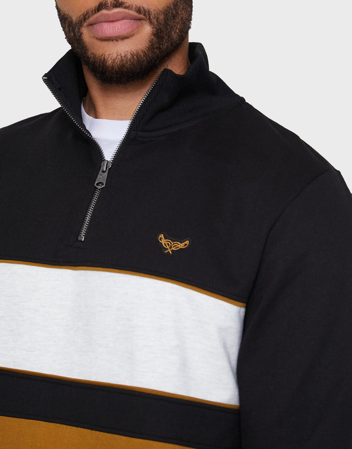 Black & Camel Colourblock Quarter Zip Jumper