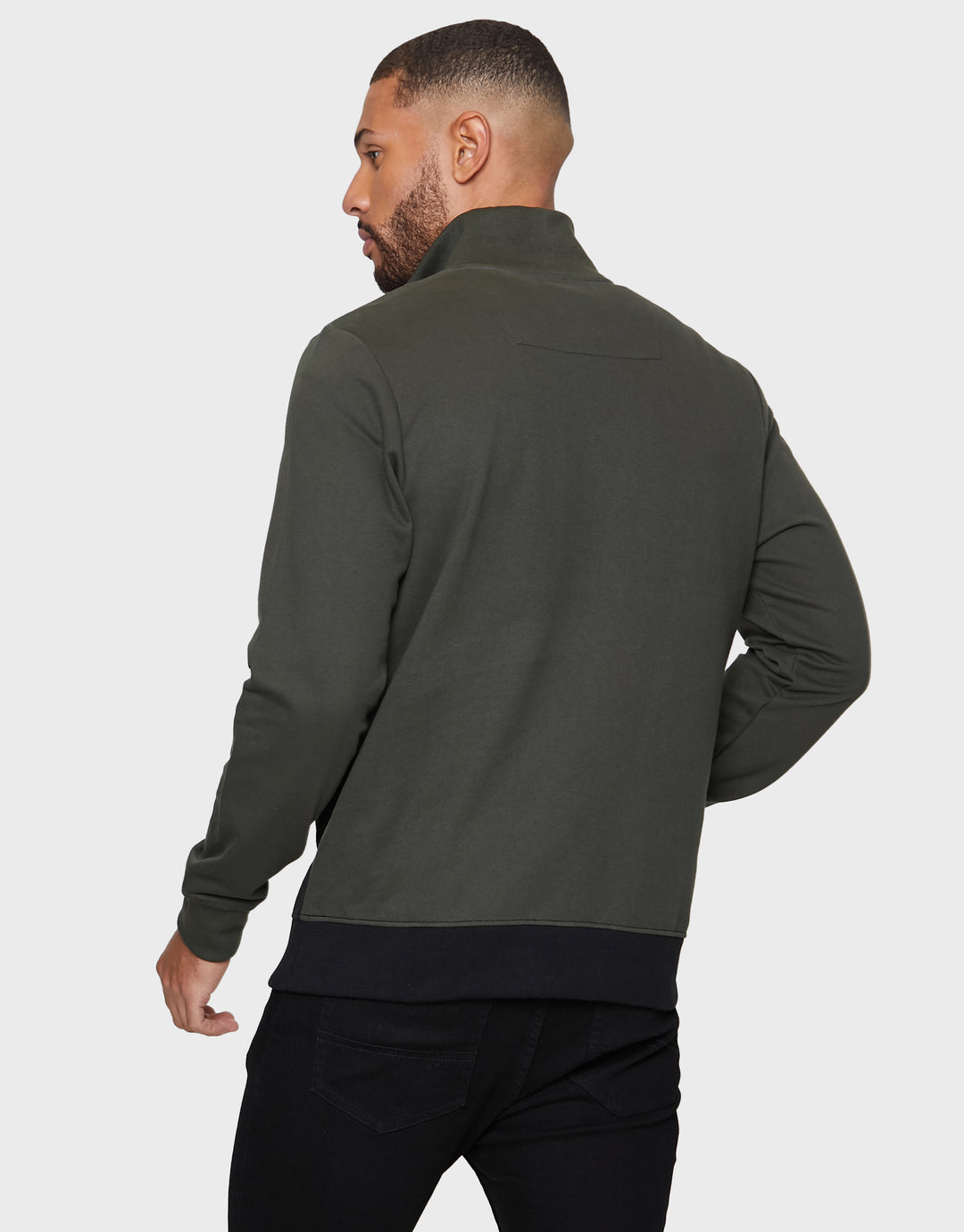 Dark Khaki Green Colourblock Quarter Zip Jumper