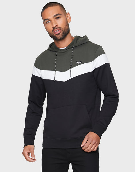 Men's Dark Khaki Colourblock Pullover Hoodie – Threadbare