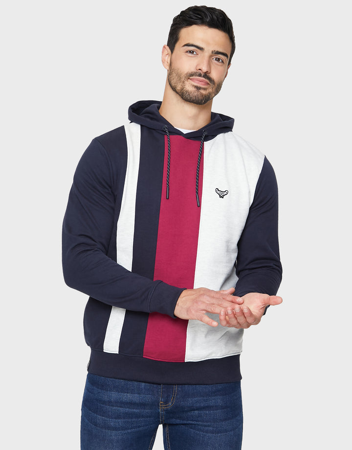 Navy Colourblock Pullover Hoodie