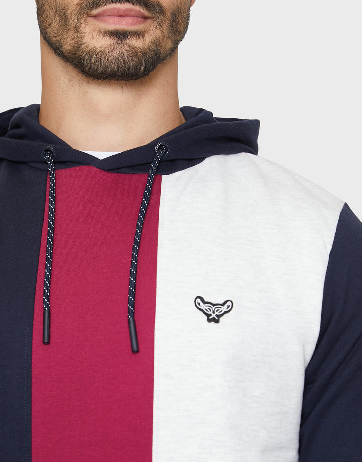 Navy Colourblock Pullover Hoodie