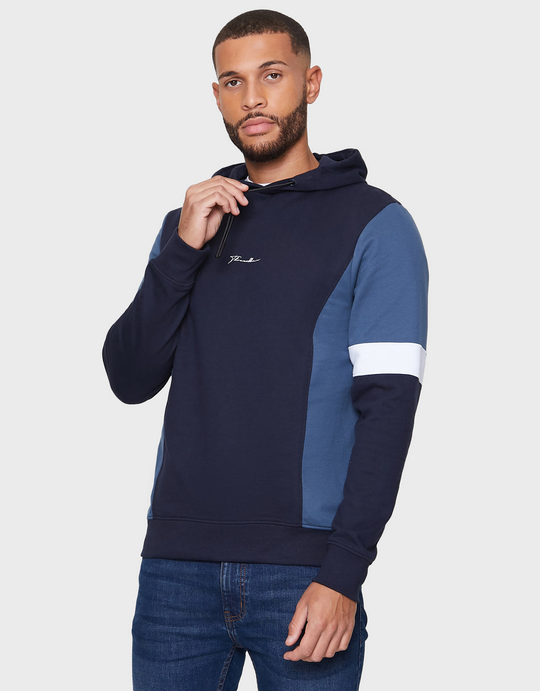 Men's Navy Colourblock Pullover Hoodie – Threadbare