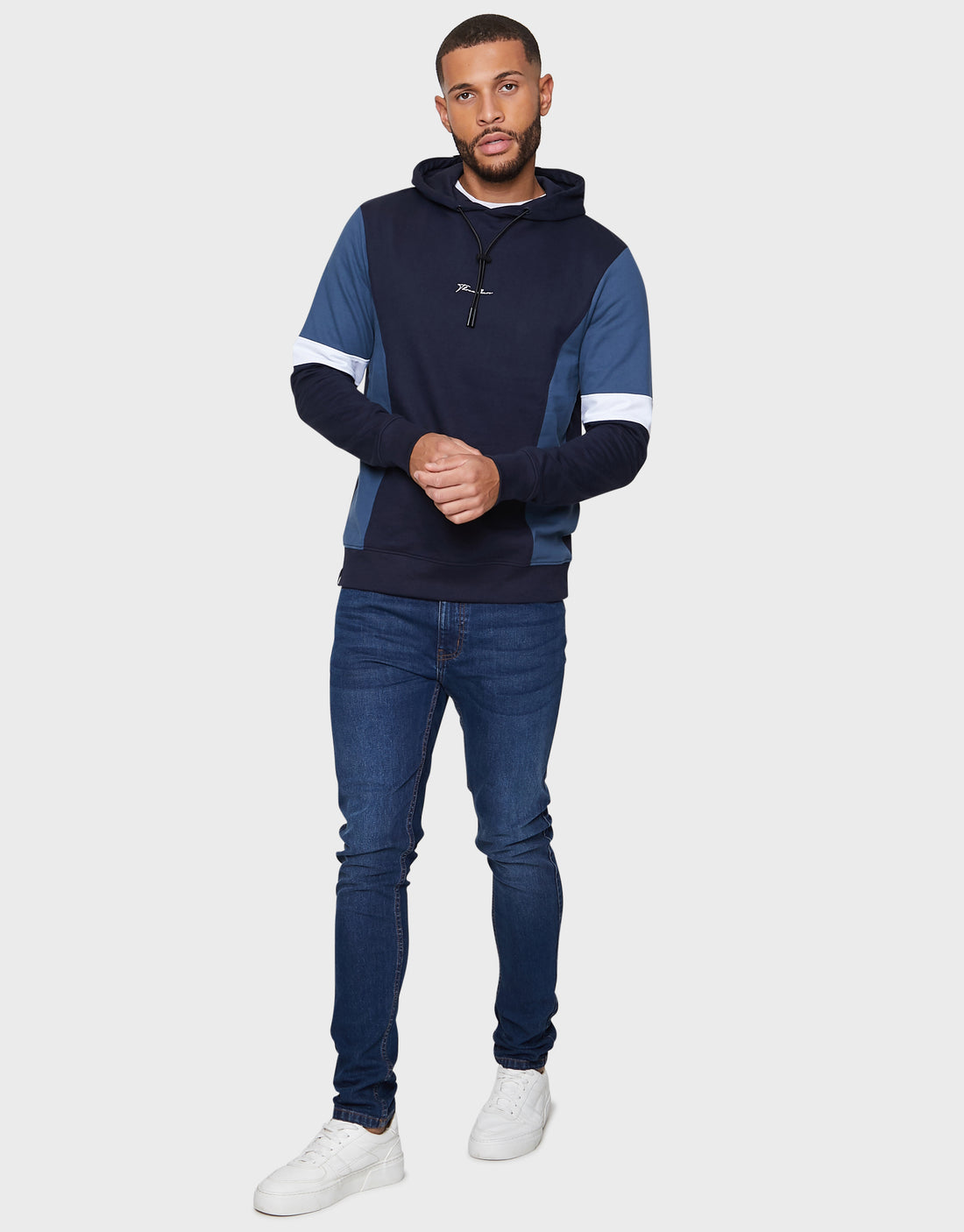 Men's Navy Colourblock Pullover Hoodie – Threadbare