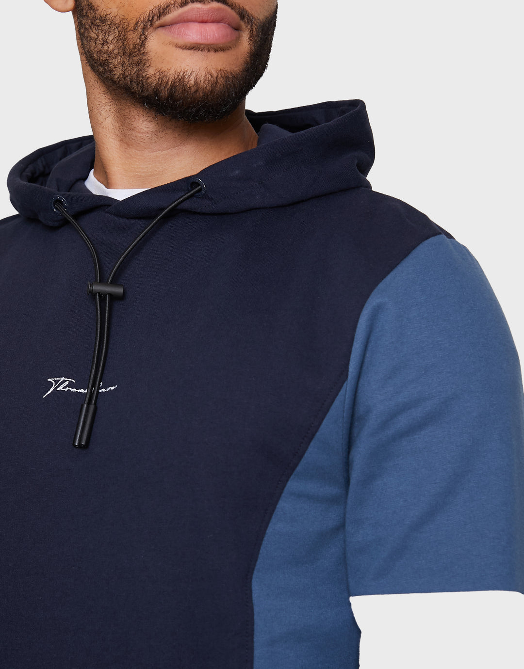 Navy Colourblock Pullover Hoodie
