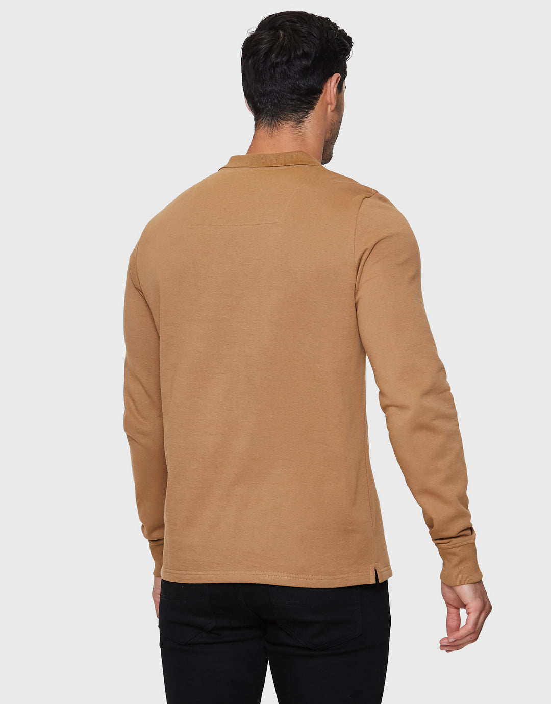 Camel Brown Long Sleeve Fleece Polo Shirt