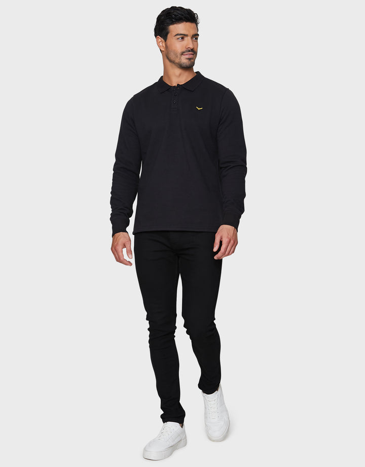 Black Long Sleeve Fleece Polo Shirt