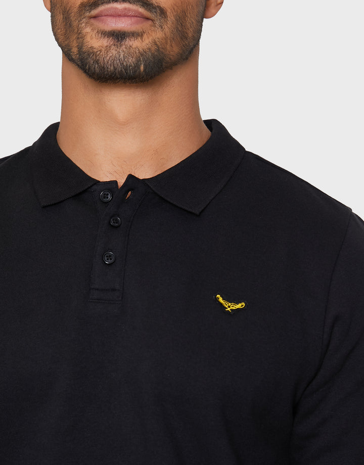 Black Long Sleeve Fleece Polo Shirt