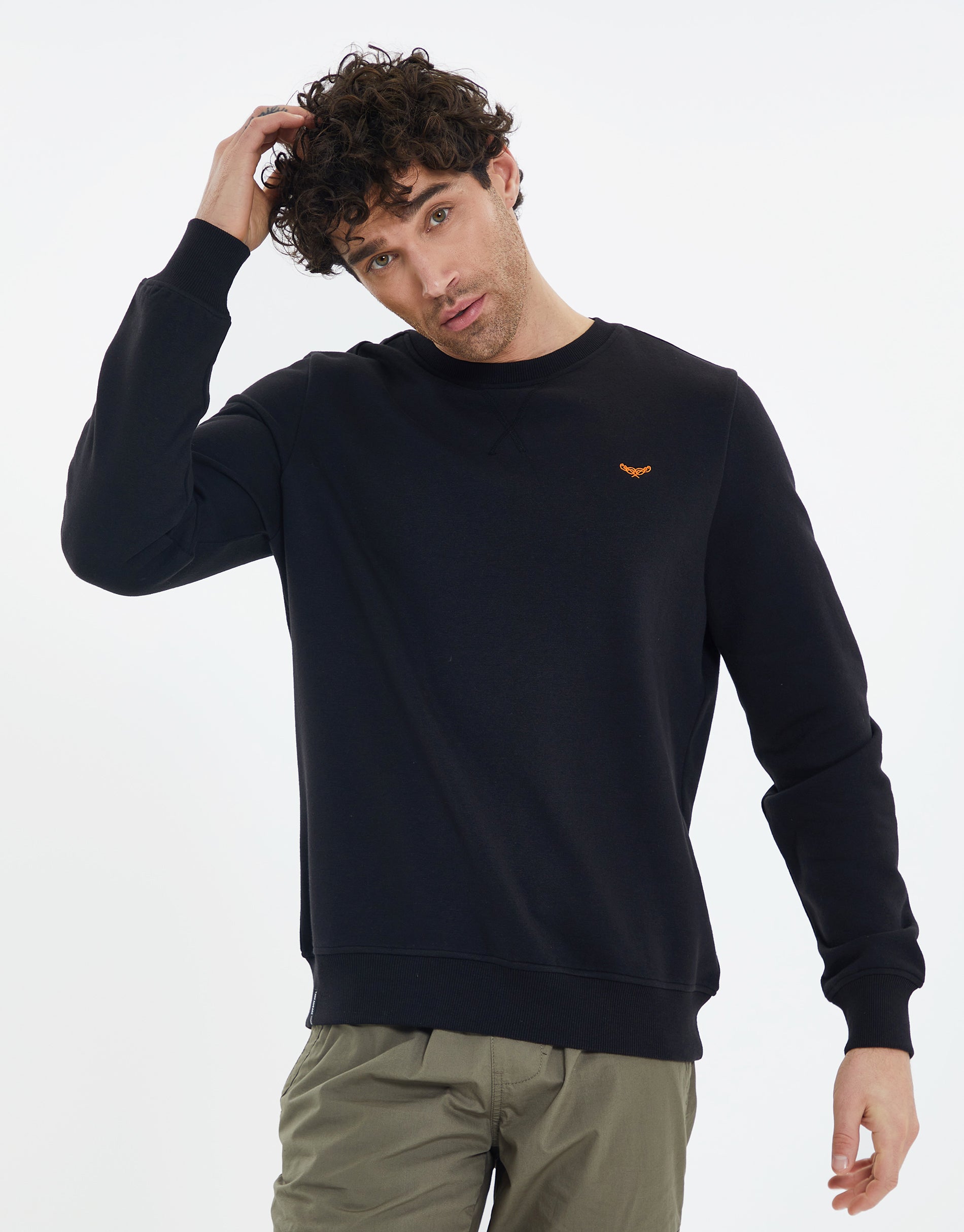 Threadbare Men's Black Crew Neck Fleece Sweatshirt