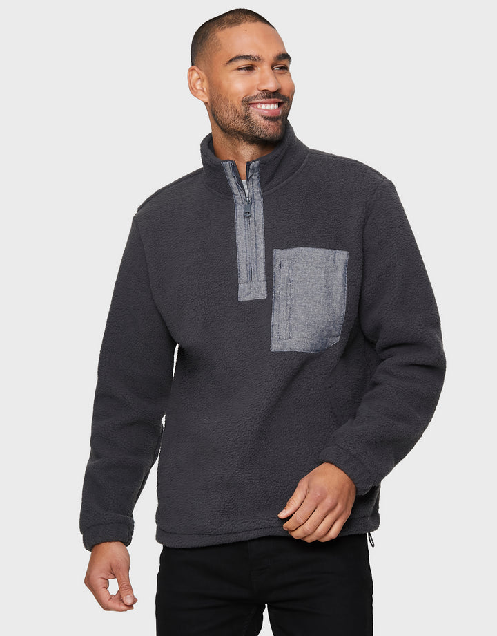 Charcoal Grey Faux Borg Quarter Zip Fleece