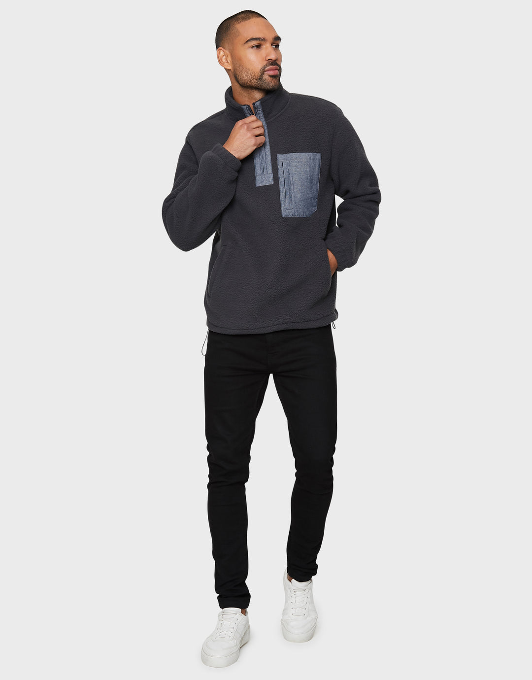 Charcoal Grey Faux Borg Quarter Zip Fleece