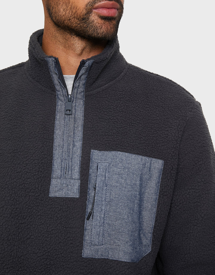 Charcoal Grey Faux Borg Quarter Zip Fleece