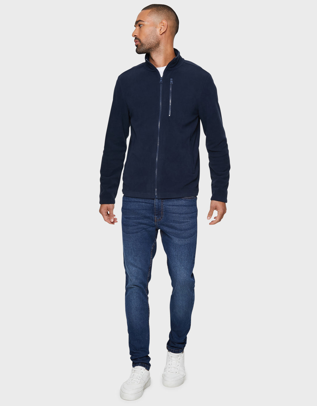 Men's Navy Blue Classic Full Zip Fleece Jacket – Threadbare