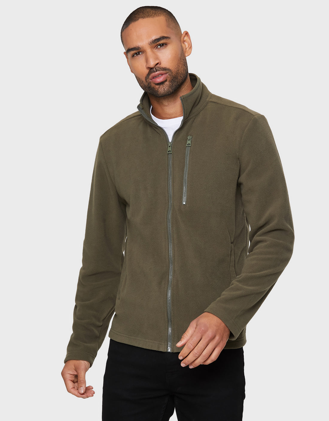 Men's Khaki Green Classic Full Zip Fleece Jacket – Threadbare