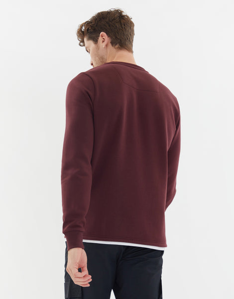 Men's Burgundy Crew Neck Mock T-Shirt Fleece Sweatshirt – Threadbare