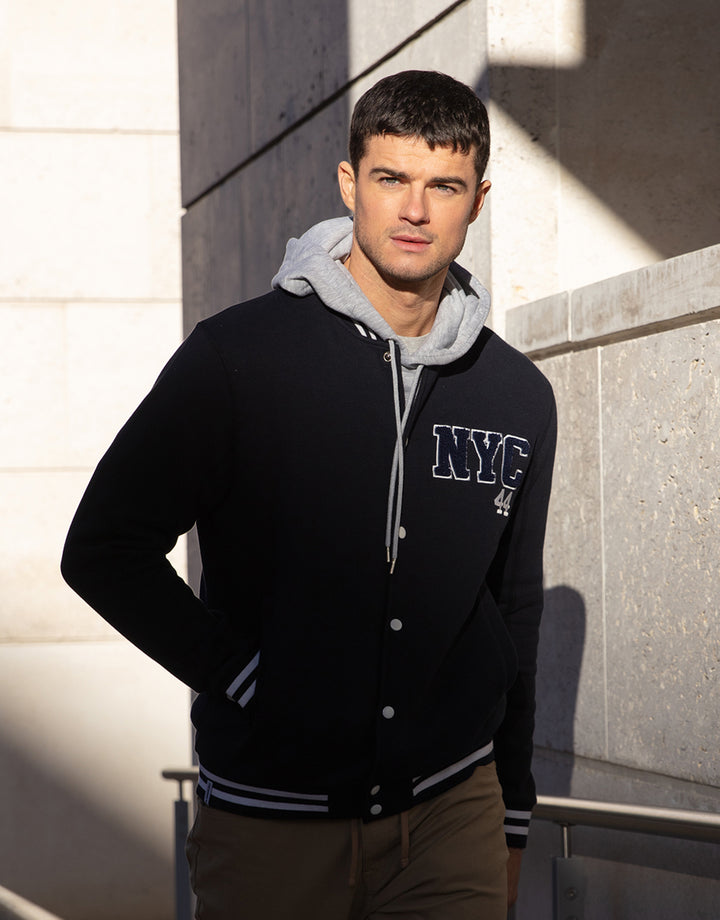 Navy Fleece Baseball Varsity Jacket