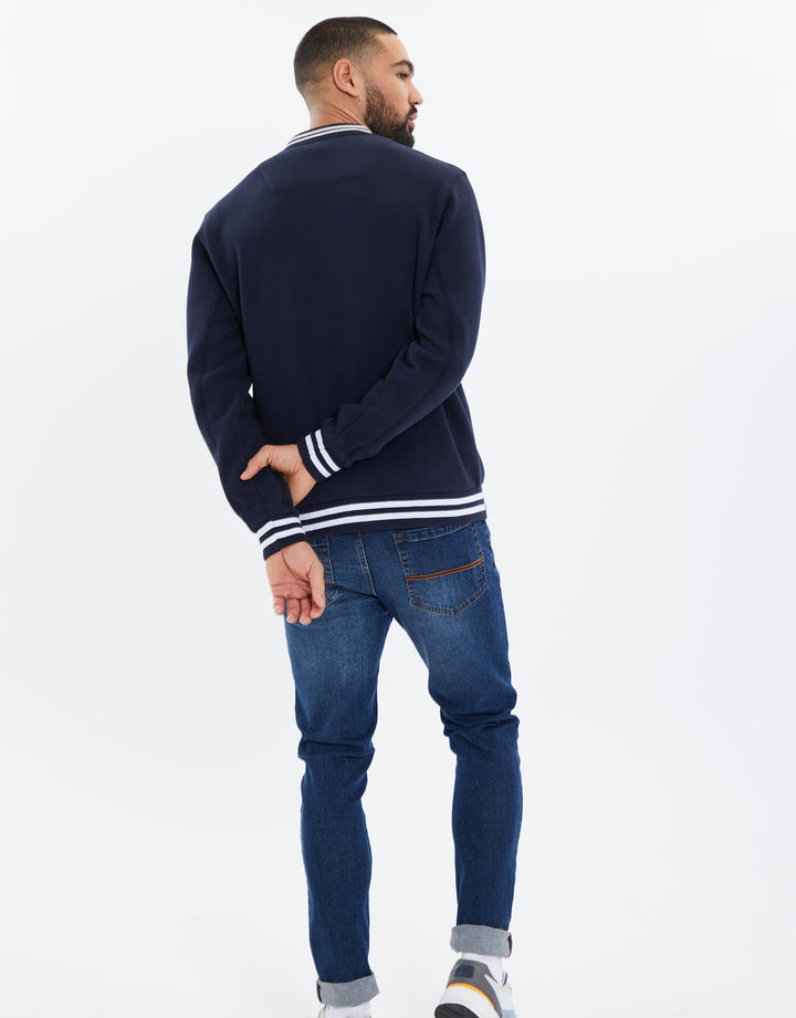 Navy Fleece Baseball Varsity Jacket