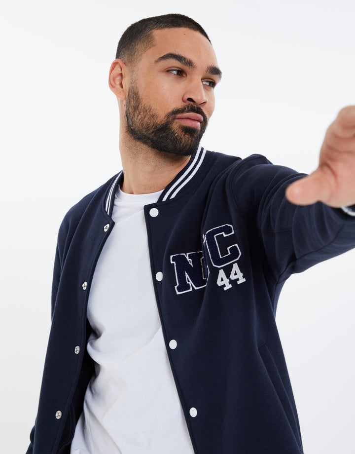 Navy Fleece Baseball Varsity Jacket