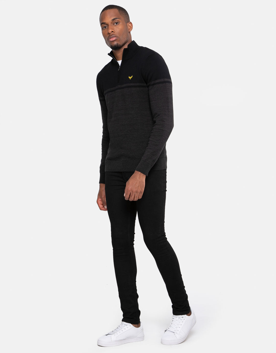 Black Two Tone Quarter Zip Jumper