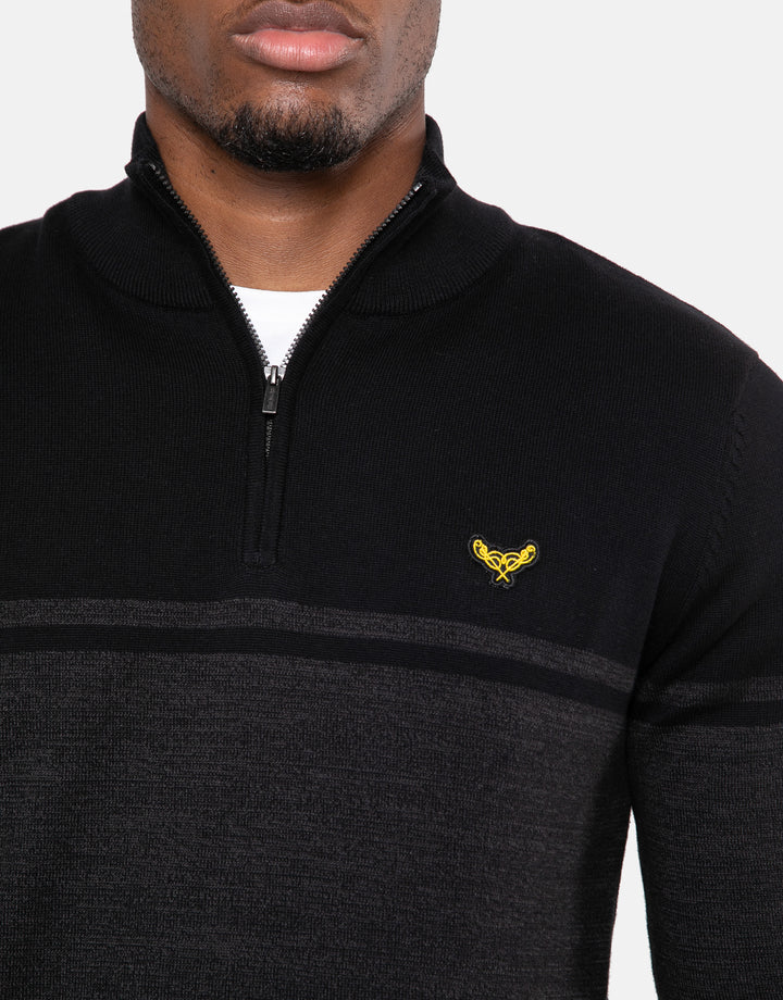 Black Two Tone Quarter Zip Jumper
