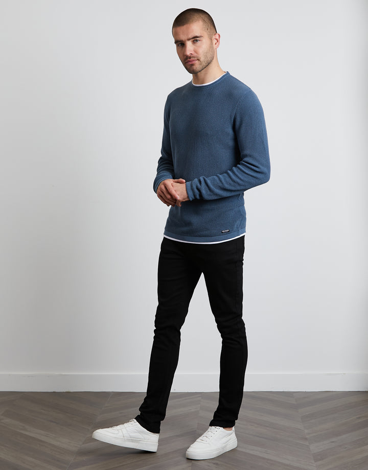 Denim Blue Mock T-Shirt Jumper