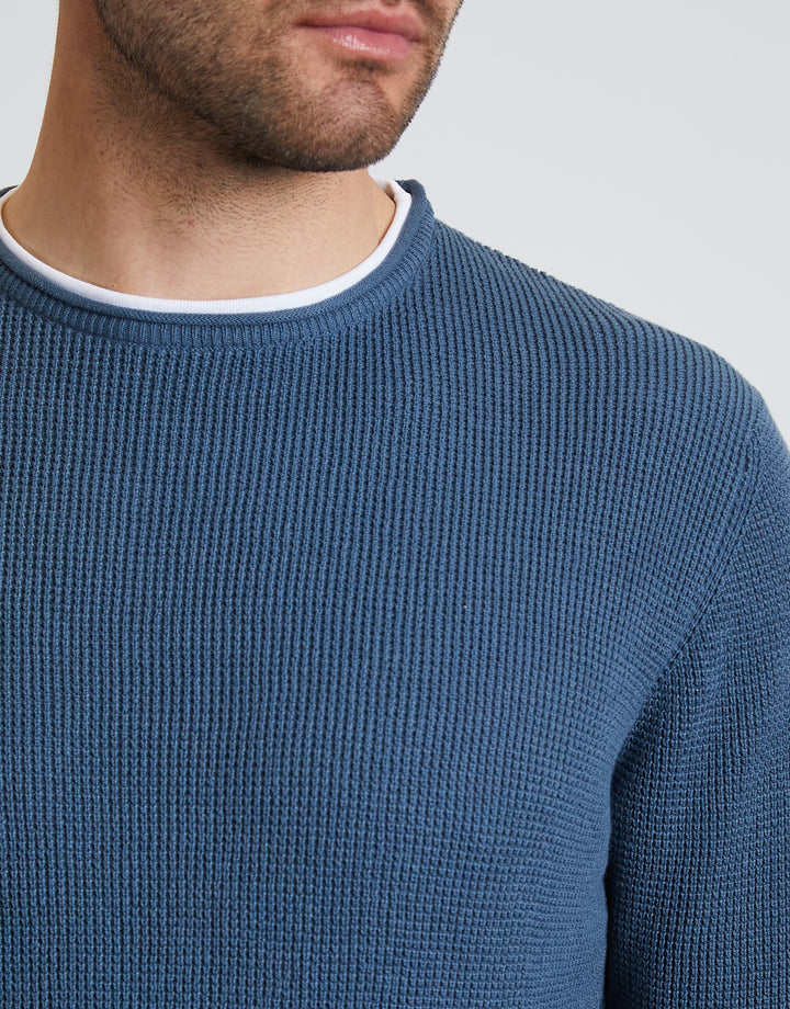 Denim Blue Mock T-Shirt Jumper