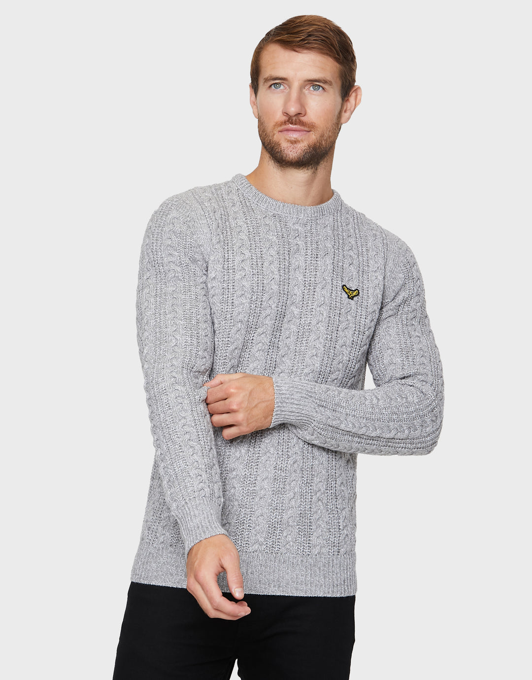 Light Grey Ecru Twist Cable Knit Jumper