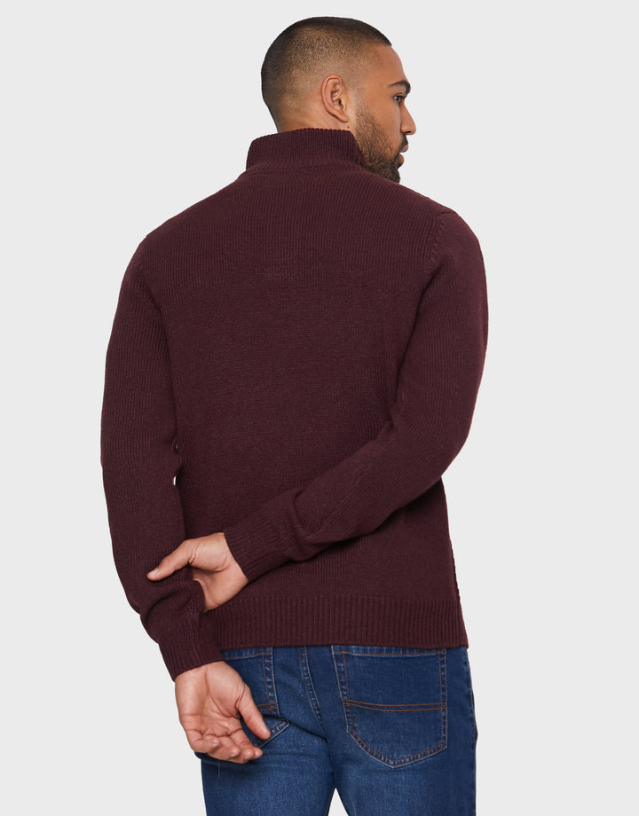 Burgundy Button Up Funnel Neck Jumper