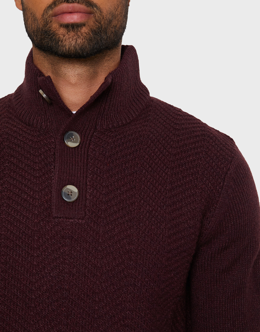 Burgundy Button Up Funnel Neck Jumper