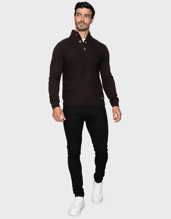 Chocolate Brown Button Up Funnel Neck Jumper
