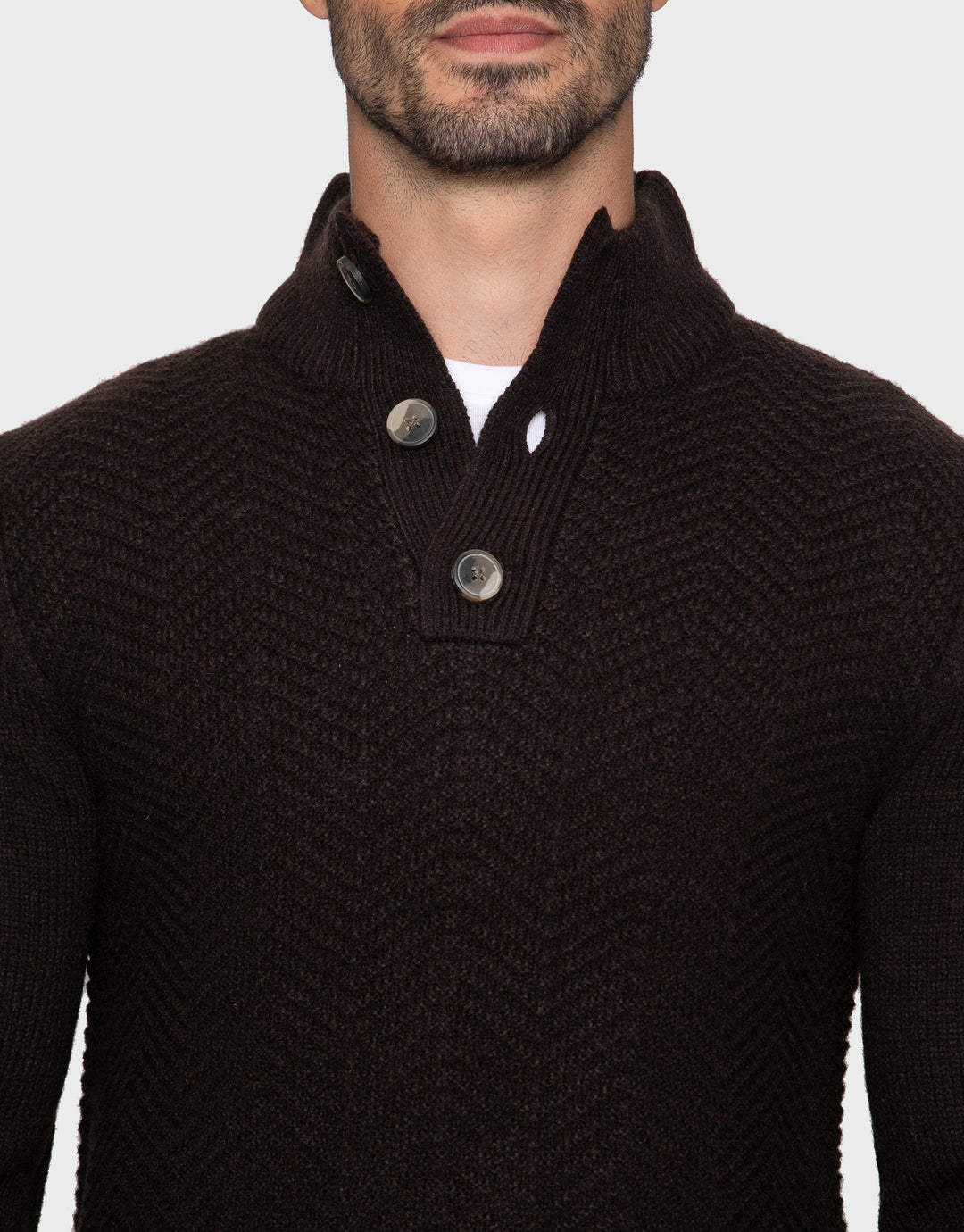 Chocolate Brown Button Up Funnel Neck Jumper