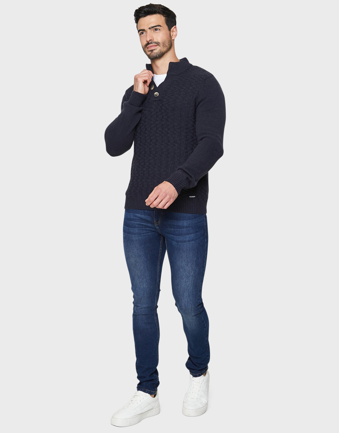 Men's Navy Open Button Turtleneck Jumper – Threadbare