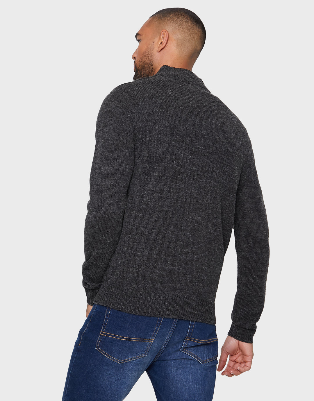 Charcoal Grey Marl Open Button Turtleneck Jumper