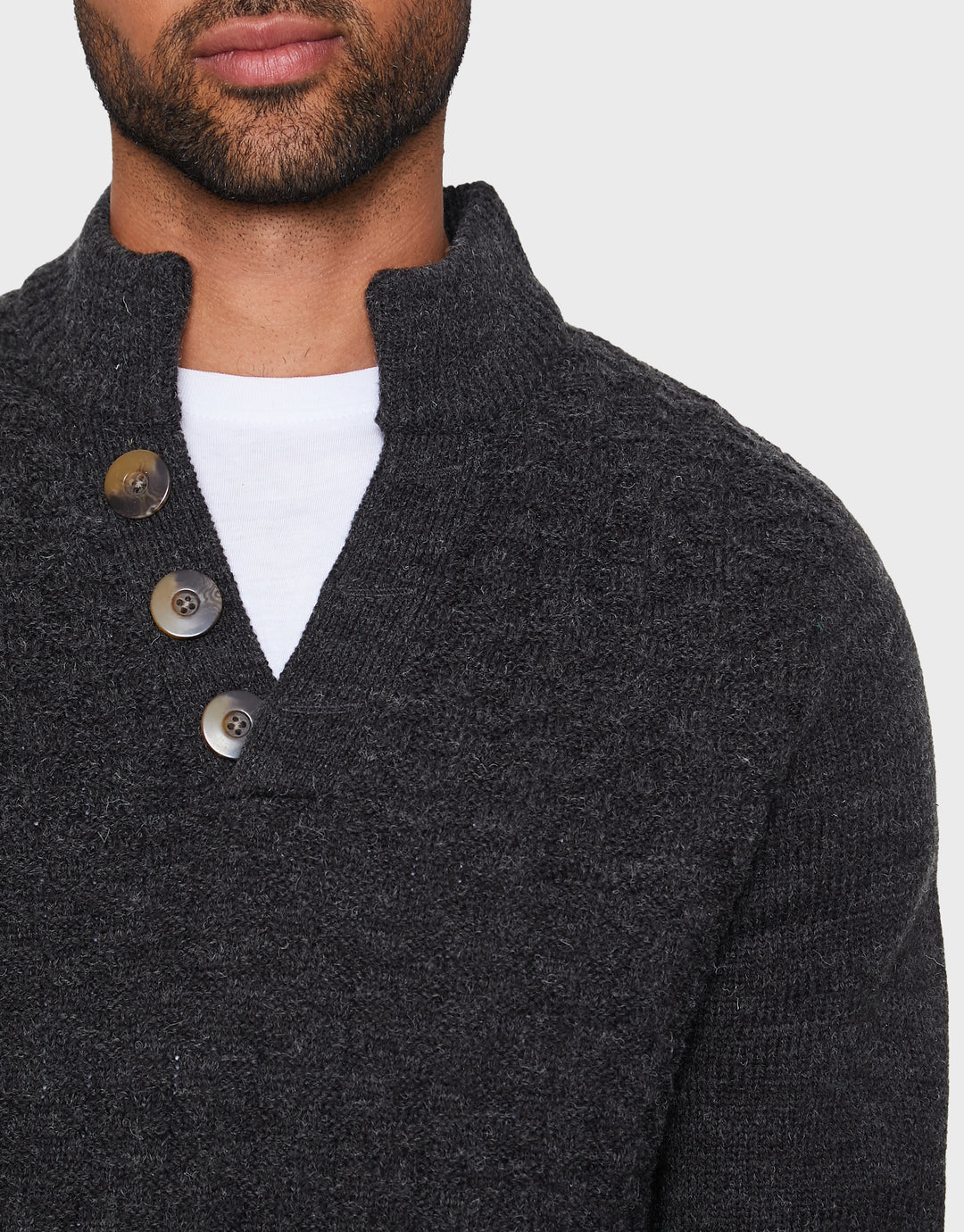 Charcoal Grey Marl Open Button Turtleneck Jumper